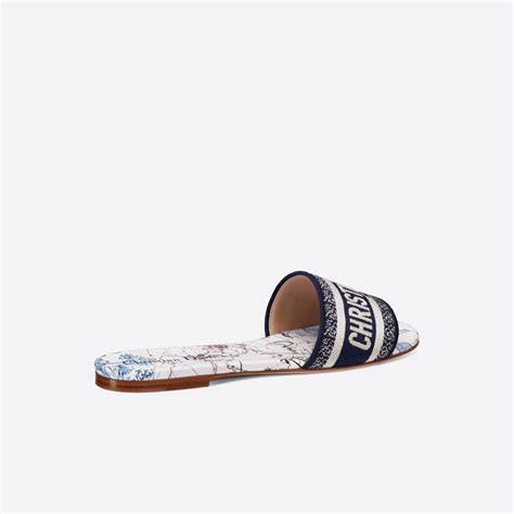 dway slide blue dior around the world embroidered cotton|dior dway slippers.